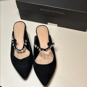 Banana Republic Black Mules with Crystal Embellishment